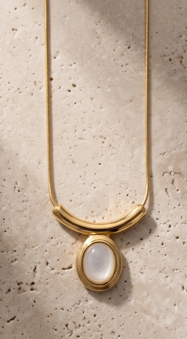 Golden Crescent & Mother-of-Pearl Necklace